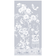 Load image into Gallery viewer, June, a tonal blue chinoiserie fine art print on paper with birds and peonies
