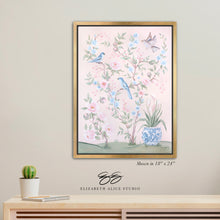 Load image into Gallery viewer, Blush Chinoiserie No. 2, a pink botanical canvas wrap, available framed