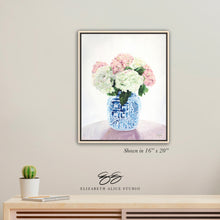 Load image into Gallery viewer, No. 165 New England Summer, hydrangea chinoiserie art canvas wrap, available framed