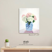 Load image into Gallery viewer, No. 165 New England Summer, hydrangea chinoiserie art canvas wrap, available framed