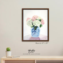 Load image into Gallery viewer, No. 165 New England Summer, hydrangea chinoiserie art canvas wrap, available framed