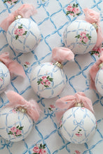 Load image into Gallery viewer, Ribbon trellis and rose hand-painted ornament (ships late November)