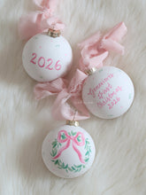 Load image into Gallery viewer, 2026 pink bow wreath hand-painted ornament, personalization available