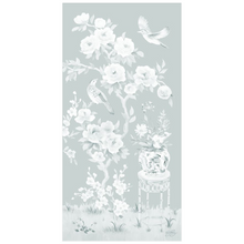 Load image into Gallery viewer, June, a tonal green chinoiserie fine art print on paper with birds and peonies