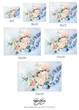 Load image into Gallery viewer, No. 234 Gratitude, a fine art print on paper, blue and peach bouquet