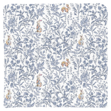 Load image into Gallery viewer, Bunny toile throw pillow, blue with colorful bunny