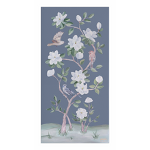 Load image into Gallery viewer, Songbirds and Magnolias, a dark blue chinoiserie canvas wrap