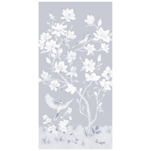 Load image into Gallery viewer, May, a tonal blue chinoiserie fine art print on paper with birds and magnolia flowers