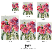 Load image into Gallery viewer, No. 401 Pink decorative dahlia bouquet, a fine art print on paper
