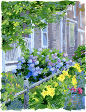 Load image into Gallery viewer, Shingled beach house with hydrangea - 11 x 14