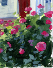 Load image into Gallery viewer, Original painting of American flag hanging on the front porch of a house - 11 x 14