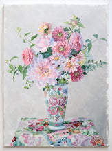 Load image into Gallery viewer, No. 487 Original floral painting of pink and red dahlias - 18 x 24