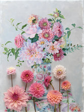 Load image into Gallery viewer, No. 487 Original floral painting of pink and red dahlias - 18 x 24