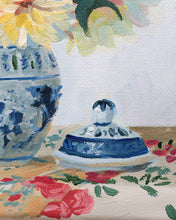 Load image into Gallery viewer, No. 488 Original floral painting of yellow dahlias in ginger jar - 11 x 14