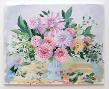 Load image into Gallery viewer, No. 492 Original floral painting lilac and pink dahlia arrangement - 16 x 20