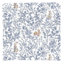 Load image into Gallery viewer, Bunny toile throw pillow, blue with colorful bunny