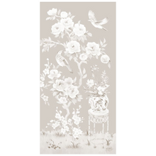 Load image into Gallery viewer, June, a tonal beige chinoiserie fine art print on paper with birds and peonies