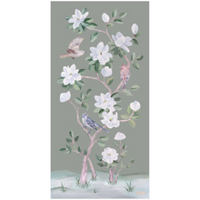 Load image into Gallery viewer, Songbirds and Magnolias, a green chinoiserie fine art print