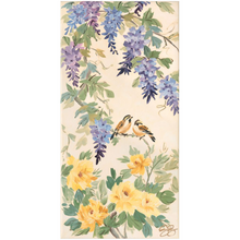 Load image into Gallery viewer, Amelia, a chinoiserie fine art print of purple wisteria, birds, and yellow peonies