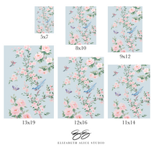 Load image into Gallery viewer, April (detail), a blue chinoiserie print on paper