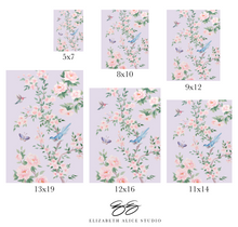 Load image into Gallery viewer, April (detail), a lilac chinoiserie print on paper