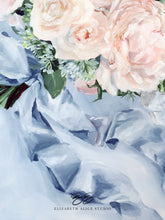 Load image into Gallery viewer, No. 234 Gratitude, peach and blue bouquet canvas wrap, available framed