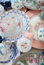 Load image into Gallery viewer, Ribbon trellis and rose hand-painted ornament