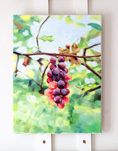 Load image into Gallery viewer, No. 537 "Sunlight's Notes," original oil painting of grapes ripening on the vine - 18 x 24 inches with FREE frame
