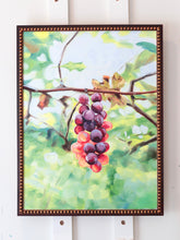 Load image into Gallery viewer, No. 537 "Sunlight's Notes," original oil painting of grapes ripening on the vine - 18 x 24 inches with FREE frame