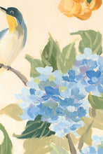 Load image into Gallery viewer, Chinoiserie painting of fruit and blue hydrangeas, "Anne" - 12 x 24