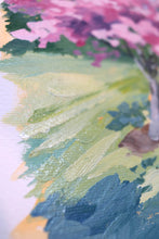 Load image into Gallery viewer, Original landscape painting of pink dogwood tree - 8 x 10 on 11 x 14 paper