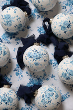 Load image into Gallery viewer, Blue vintage rose hand-painted ornament, made to order