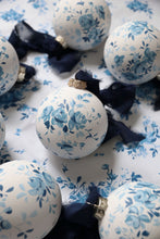 Load image into Gallery viewer, Blue vintage rose hand-painted ornament, made to order