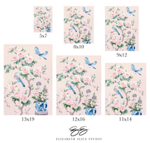 Load image into Gallery viewer, June (detail), a pink chinoiserie print on paper