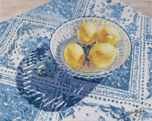 Load image into Gallery viewer, No. 199 Patterned Shadow, a fine art print on paper, lemons in blue and white bowl