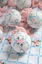 Load image into Gallery viewer, Ribbon trellis and rose hand-painted ornament