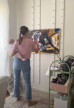 Load image into Gallery viewer, Santa kneeling before baby Jesus - 24 x 36 original painting with FREE frame ($175 value)