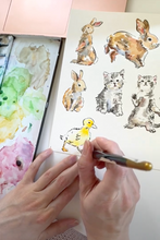 Load image into Gallery viewer, 6 yards of 100% cotton, Baby farm animal trellis pattern by Elizabeth Alice Studio