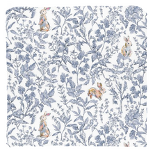 Load image into Gallery viewer, Bunny toile throw pillow, blue with colorful bunny