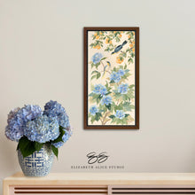 Load image into Gallery viewer, Anne, a chinoiserie canvas wrap with hydrangeas, oranges, and bird