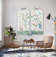 Load image into Gallery viewer, June, a green chinoiserie canvas wrap, available framed