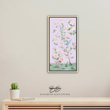 Load image into Gallery viewer, April, a lilac chinoiserie canvas wrap, available framed