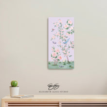 Load image into Gallery viewer, April, a lilac chinoiserie canvas wrap, available framed