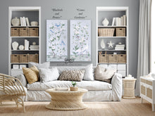 Load image into Gallery viewer, Bluebirds and Peonies, a light blue chinoiserie canvas wrap, available framed