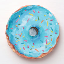 Load image into Gallery viewer, Blue sprinkle donut, original acrylic painting on canvas - 4 x 4 inches