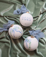 Load image into Gallery viewer, 2025 blue bow wreath hand-painted ornament, personalization available