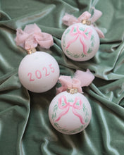Load image into Gallery viewer, 2025 pink bow wreath hand-painted ornament, personalization available