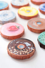 Load image into Gallery viewer, Chocolate frosted donut with nuts, original acrylic painting on canvas - 4 x 4 inches