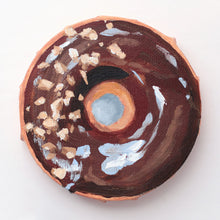 Load image into Gallery viewer, Chocolate frosted donut with nuts, original acrylic painting on canvas - 4 x 4 inches