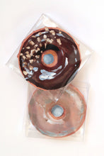 Load image into Gallery viewer, Chocolate frosted donut with nuts, original acrylic painting on canvas - 4 x 4 inches